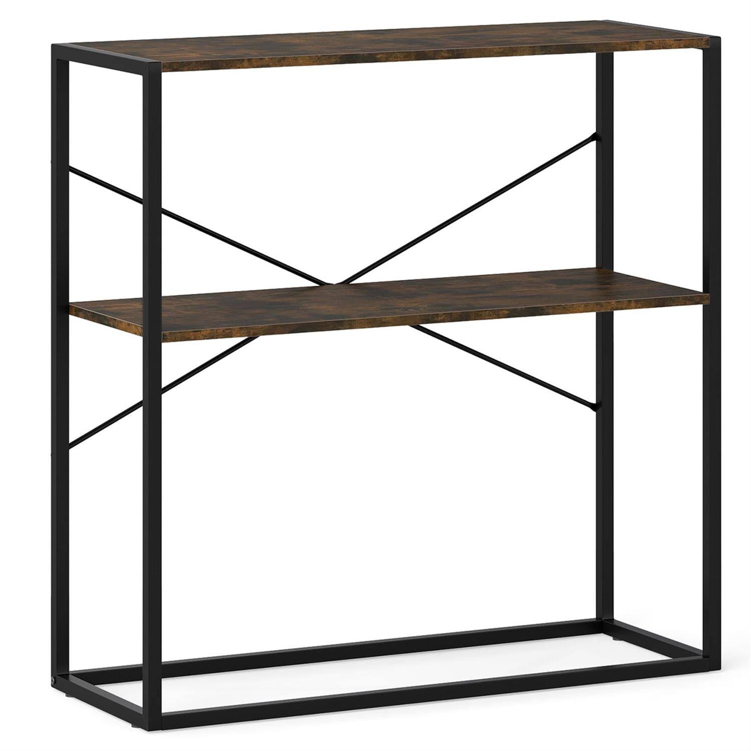 Angle. Pefilos - 36-Inch 2-Tier Entryway Table, Wooden Open Shelves & X-Shaped Metal Frame, Rustic Brown - Brown.