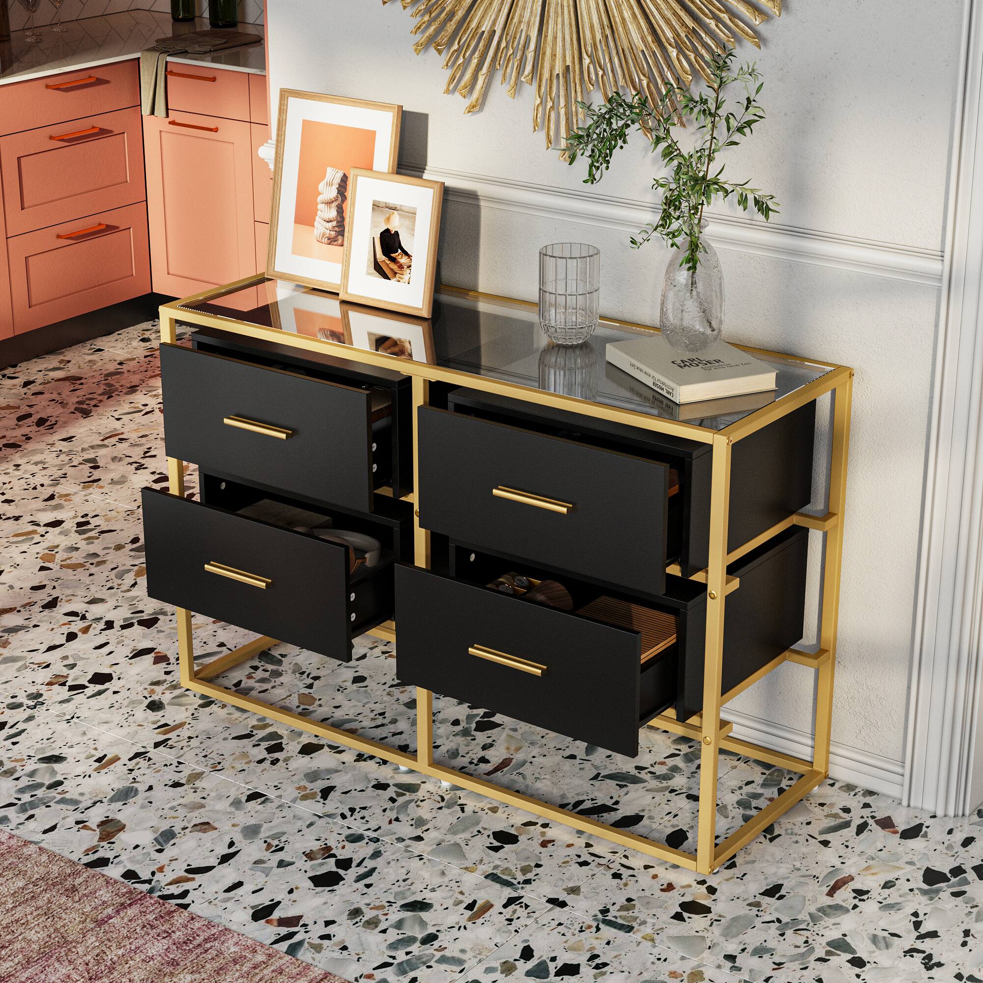Alt View 7. Famapy - Famapy Metal- Framed Dresser: Tempered Glass Top & Modern Storage - Black.