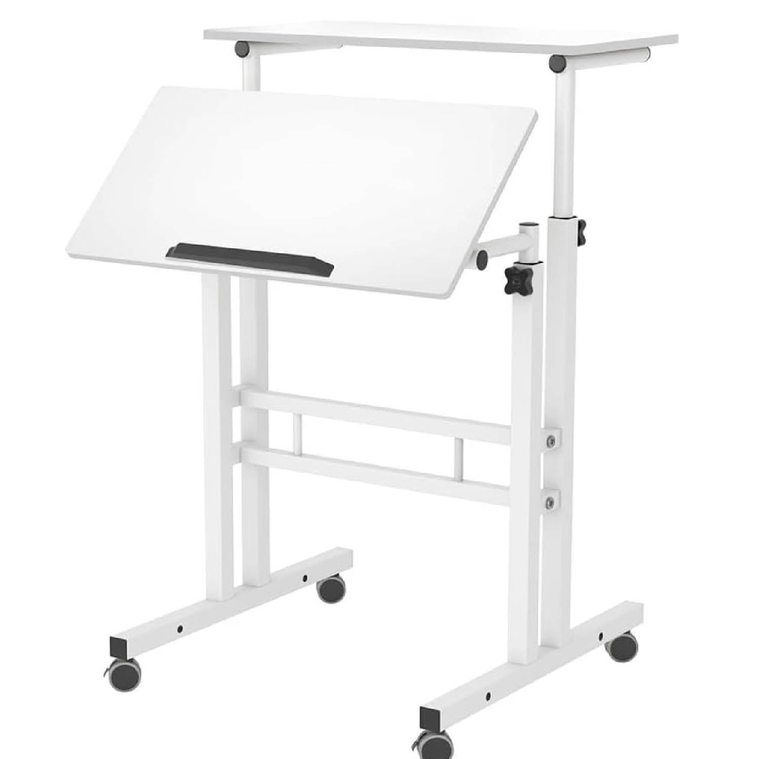 Front. Acekool - Height Adjustable Standing Mobile Computer Desk with 4 casters, White.