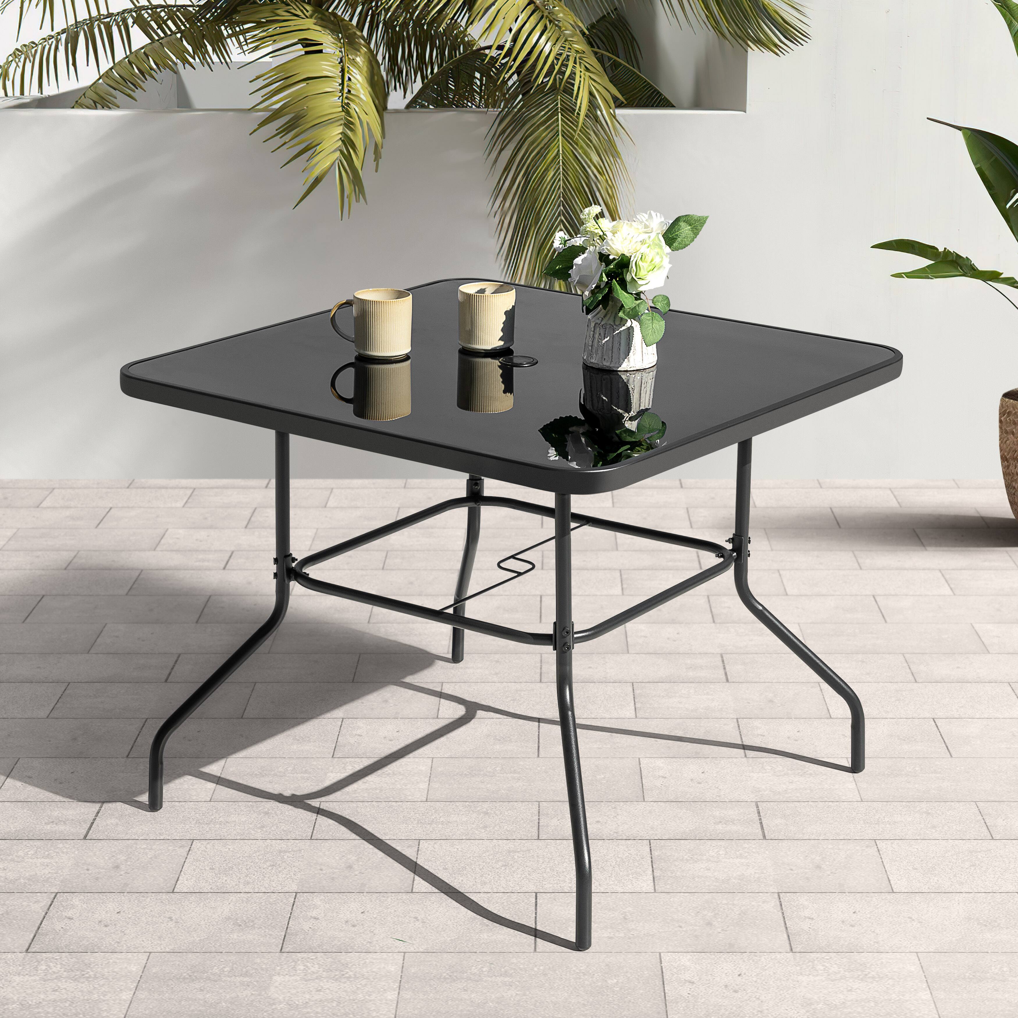 Left. Nuu Garden - Nuu Garden 31.5" Square Outdoor Dining Table with Tempered Glass and Umbrella Hole - Black.