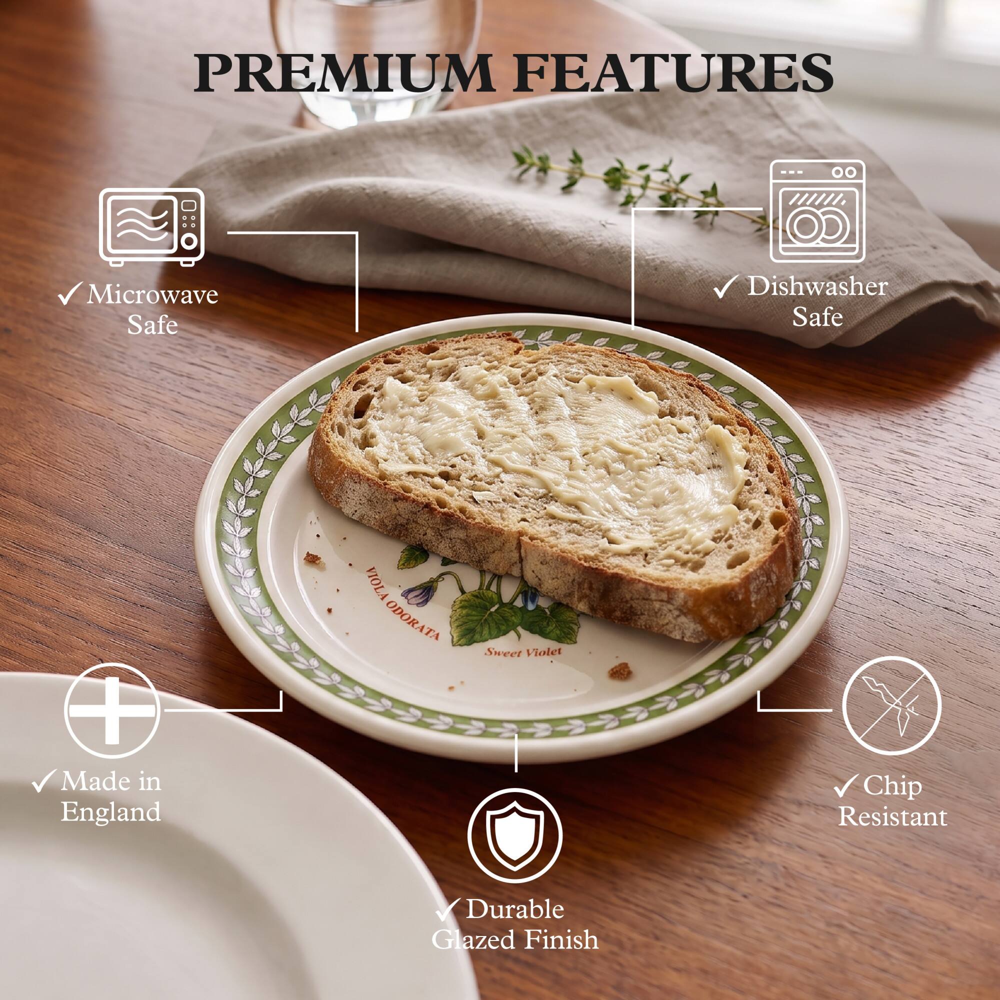 PREMIUM FEATURES

- Microwave Safe
- Dishwasher Safe
- Made in England
- Chip Resistant
- Durable Glazed Finish

VIOLA ODORATA
Sweet Violet