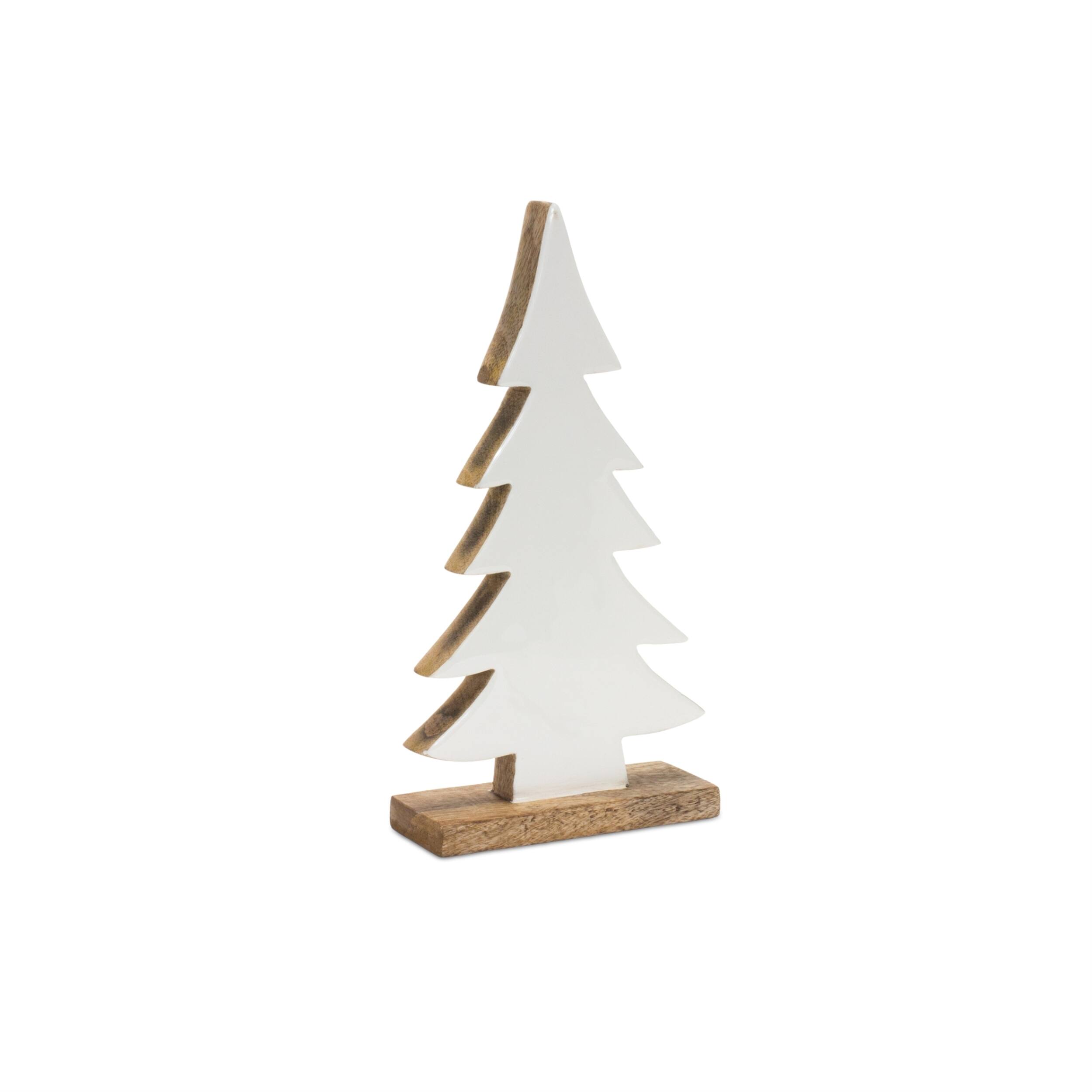 Alt View 1. BreeBe - Pine Tree on Natural Wood Base (Set of 2) - White, Beige.