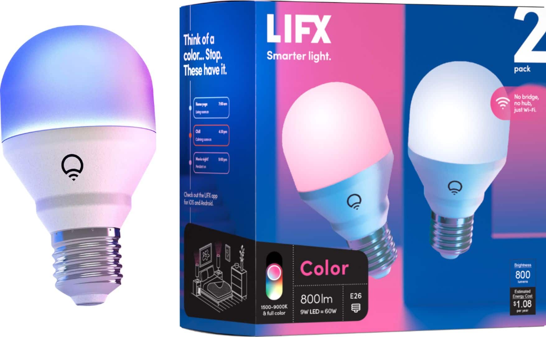 Front. LIFX - E26 Edison Screw (2-Pack) - Color.