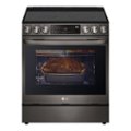Front Zoom. LG - 6.3 cu ft Electric Slide In Range with InstaView, Air Fry, ProBake Convection, and Smart WiFi Enabled - Black stainless steel.
