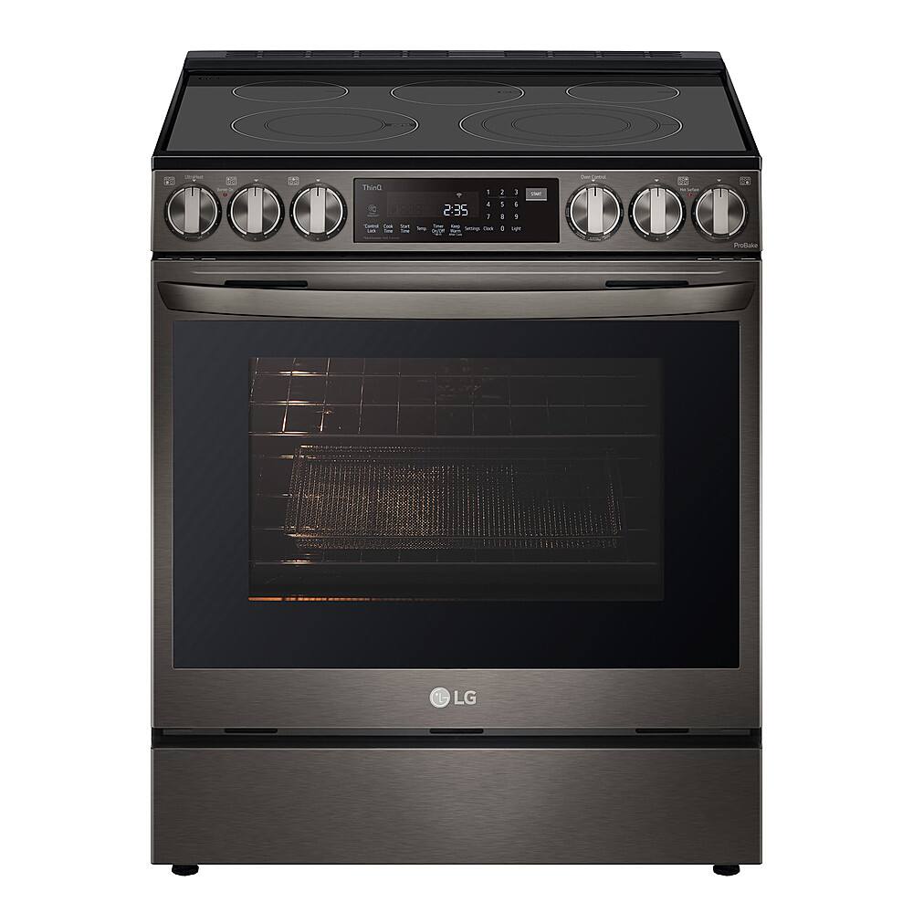 Front. LG - 6.3 Cu. Ft. Smart Slide-In Electric True Convection Range with EasyClean and Air Fry - PrintProof Black Stainless Steel.