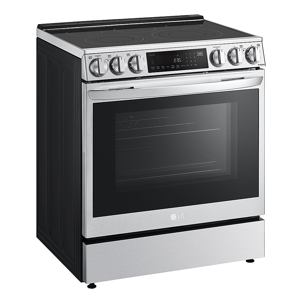 Left View: LG - 6.3 Cu. Ft. Smart Slide-In Electric True Convection Range with EasyClean, Air Fry, and InstaView - Stainless steel