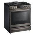 Angle Zoom. LG - 6.3 Cu Ft Freestanding Gas Range with Air Fry, Air Sous-Vide, ProBake Convection, and Smart WiFi - Black stainless steel.