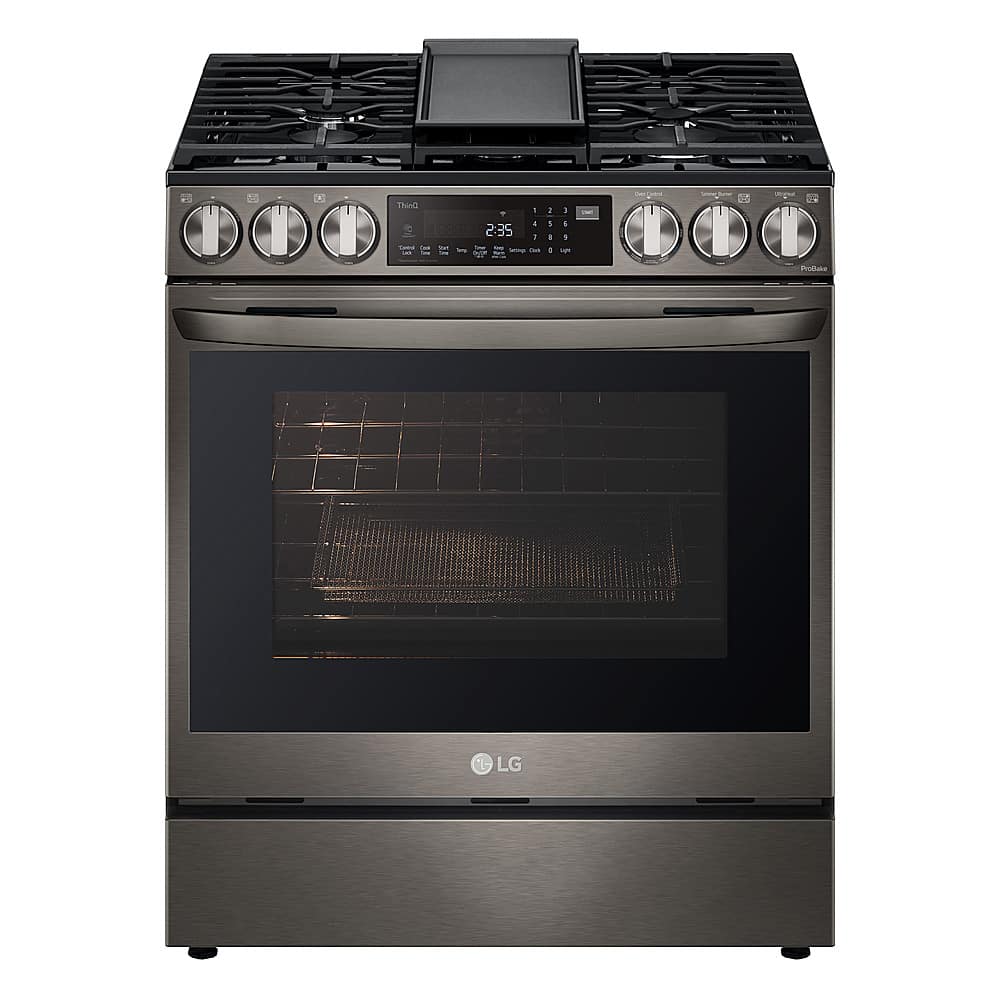 Front. LG - 6.3 Cu. Ft. Smart Slide-In Gas True Convection Range with EasyClean and Air Fry - PrintProof Black Stainless Steel.
