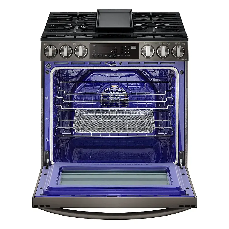 Alt View 31. LG - 6.3 Cu. Ft. Smart Slide-In Gas True Convection Range with EasyClean and Air Fry - PrintProof Black Stainless Steel.