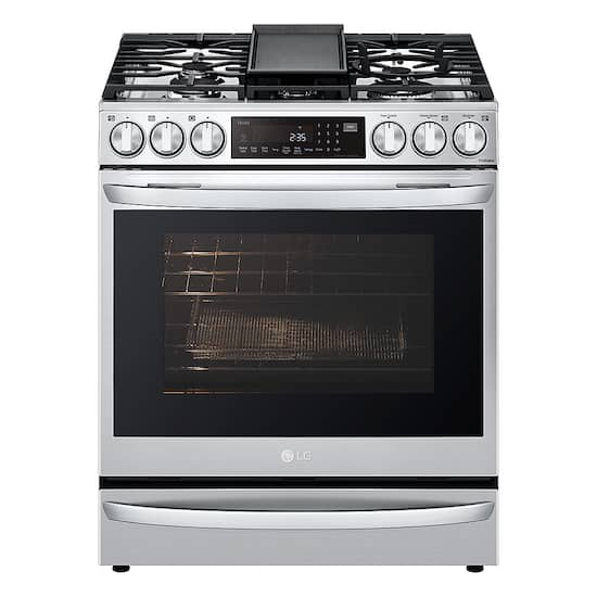 Front Zoom. LG - 6.3 Cu. Ft. Smart Slide-In Gas True Convection Range with EasyClean and Air Sous-Vide - Stainless Steel.