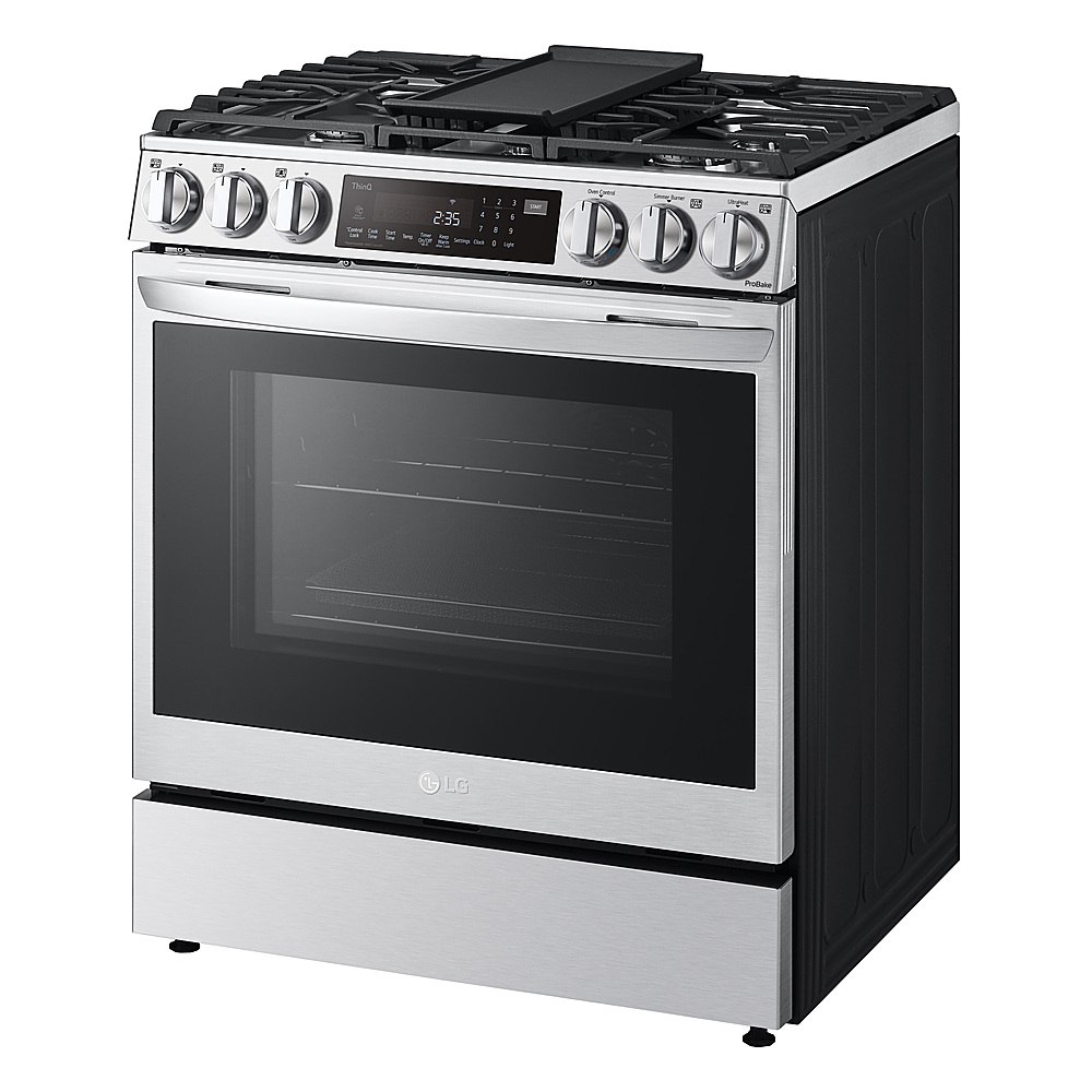Angle View: LG - 5.8 Cu Ft Freestanding Single Gas Convection Range with Air Fry and Easy Clean - Stainless steel