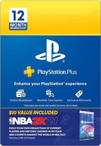 Sony - $59.99 PlayStation Plus 12-Month Membership with NBA 2K21 MyTEAM Points [Digital]
