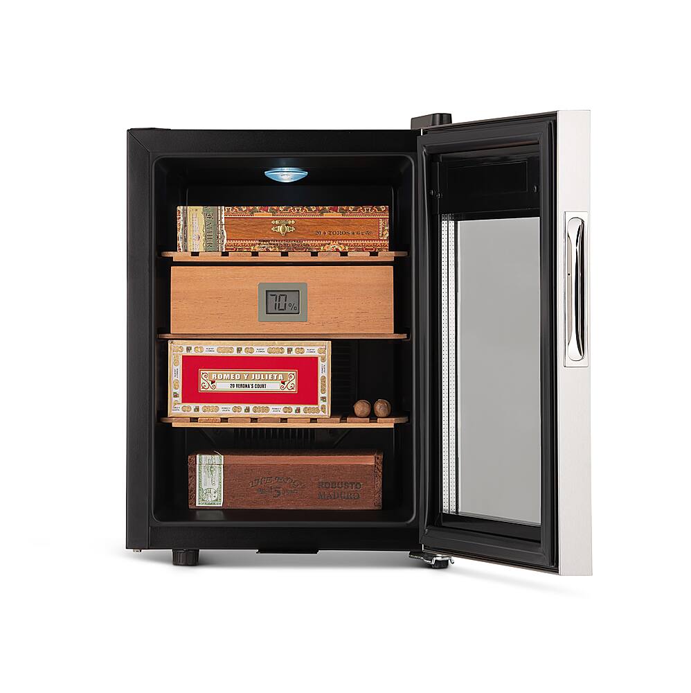 Alt View 16. NewAir - 250 Count Cigar Humidor with Opti-Temp Heating and Cooling Function, Spanish Cedar Shelves and Digital Thermostat - Stainless Steel.