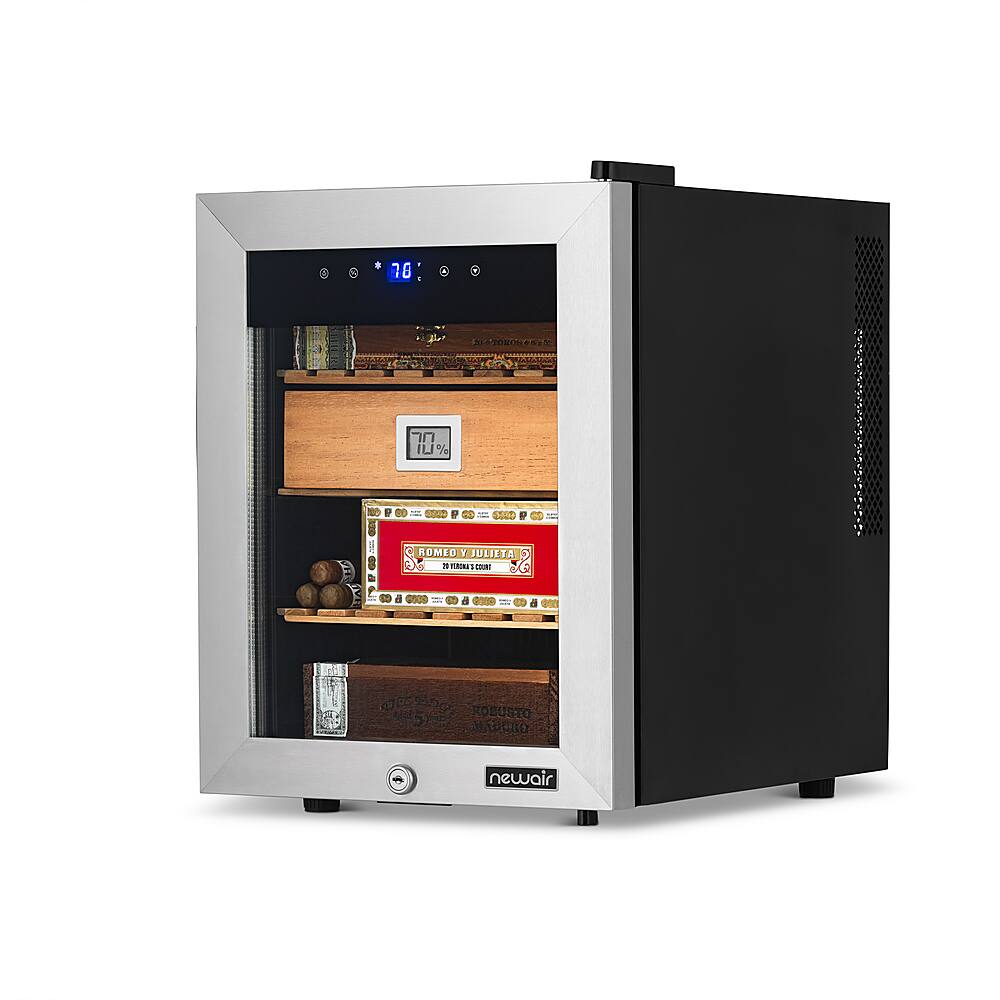 Alt View 17. NewAir - 250 Count Cigar Humidor with Opti-Temp Heating and Cooling Function, Spanish Cedar Shelves and Digital Thermostat - Stainless Steel.
