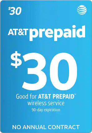 Front. AT&T Prepaid - $30 Refill Code (Digital Delivery).