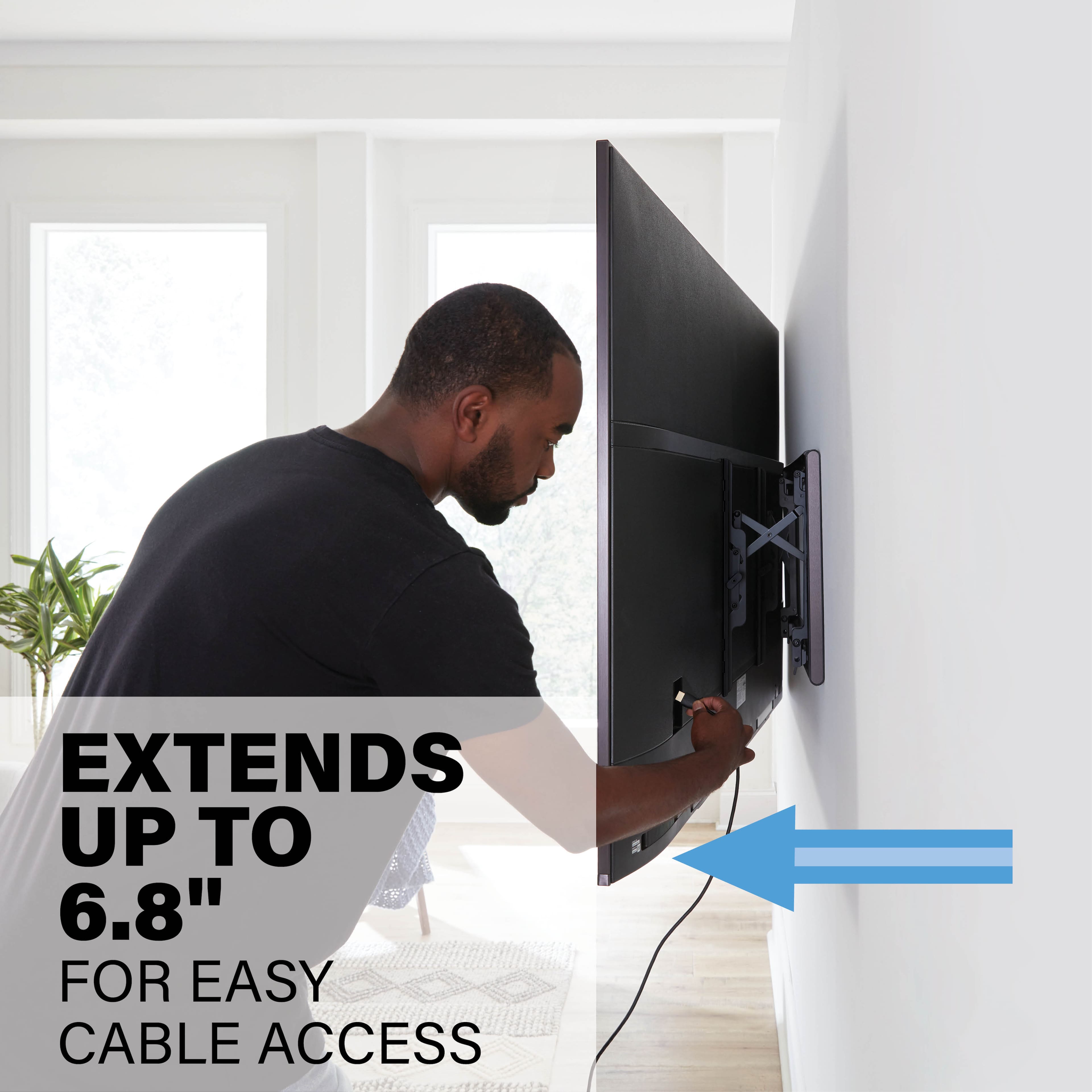 The text on the image reads: "Extends up to 6.8" for easy cable access."