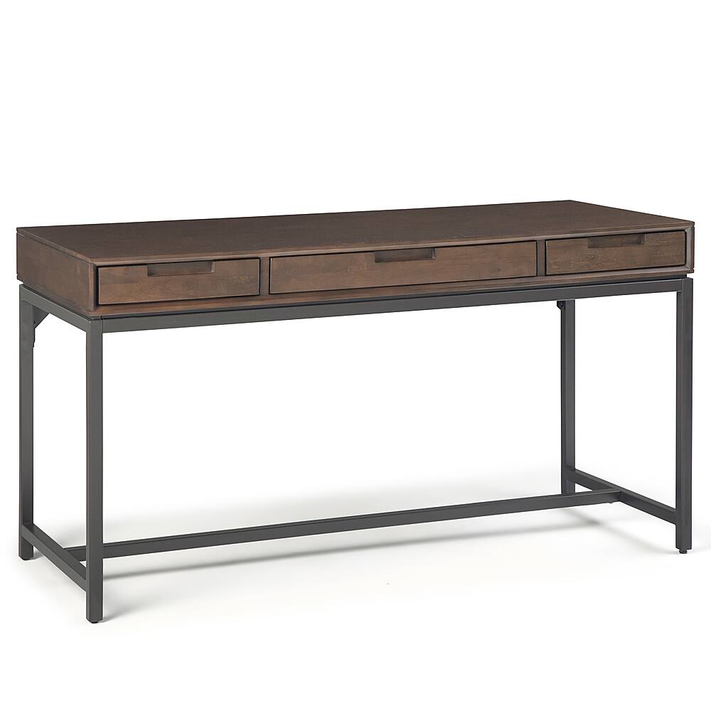 Angle. Simpli Home - Banting Solid Hardwood Modern Industrial 60 inch Wide Desk - Walnut Brown.