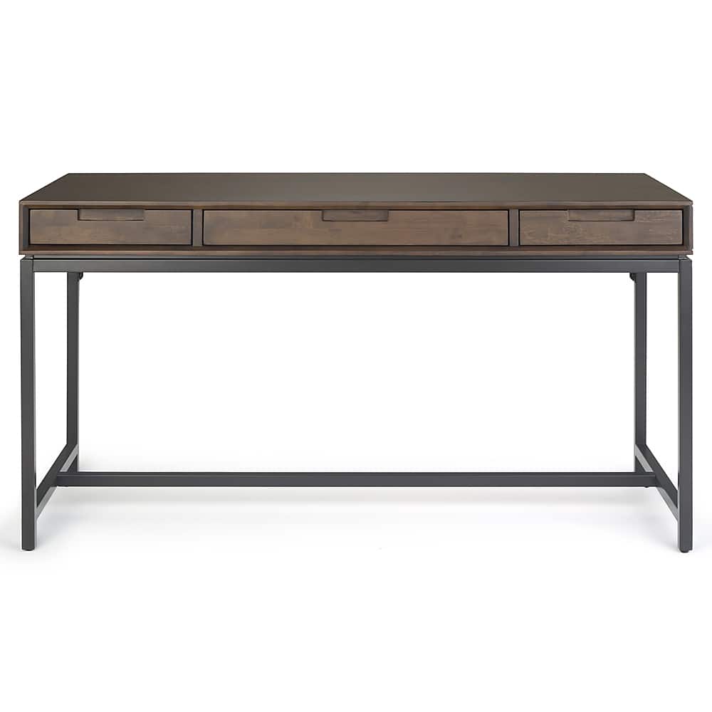 Front. Simpli Home - Banting Solid Hardwood Modern Industrial 60 inch Wide Desk - Walnut Brown.