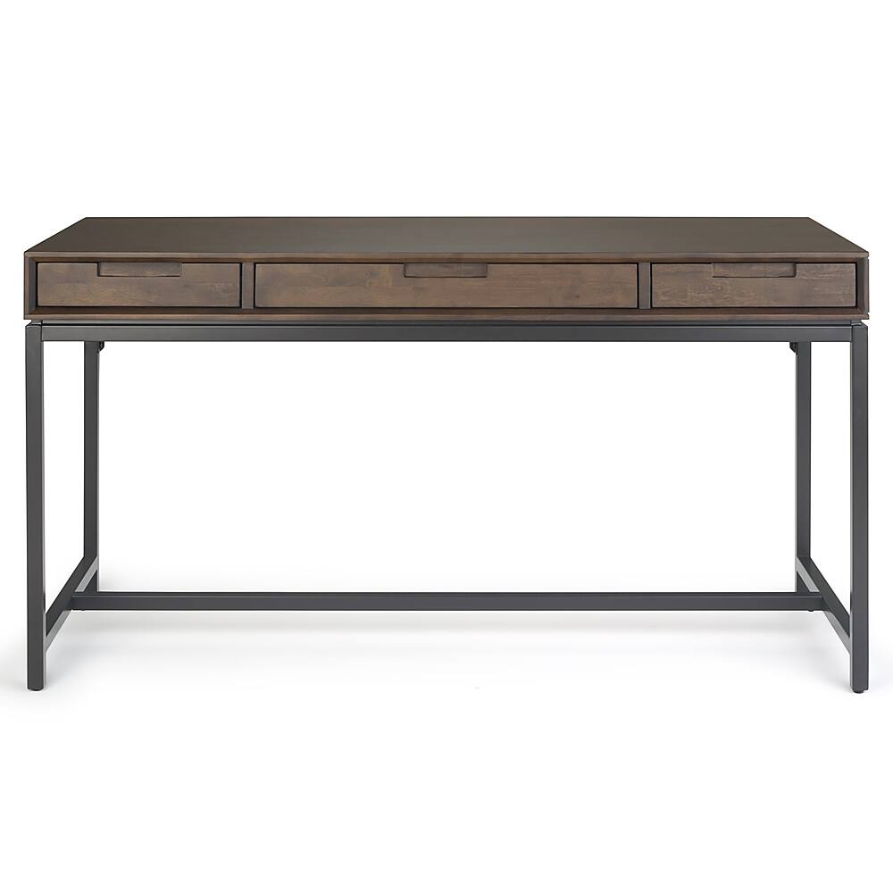 Front. Simpli Home - Banting Solid Hardwood Modern Industrial 60 inch Wide Desk - Walnut Brown.