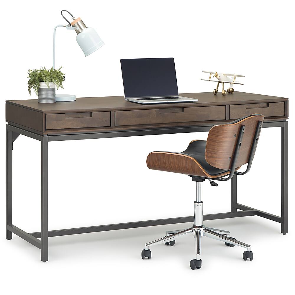 Alt View 11. Simpli Home - Banting Solid Hardwood Modern Industrial 60 inch Wide Desk - Walnut Brown.