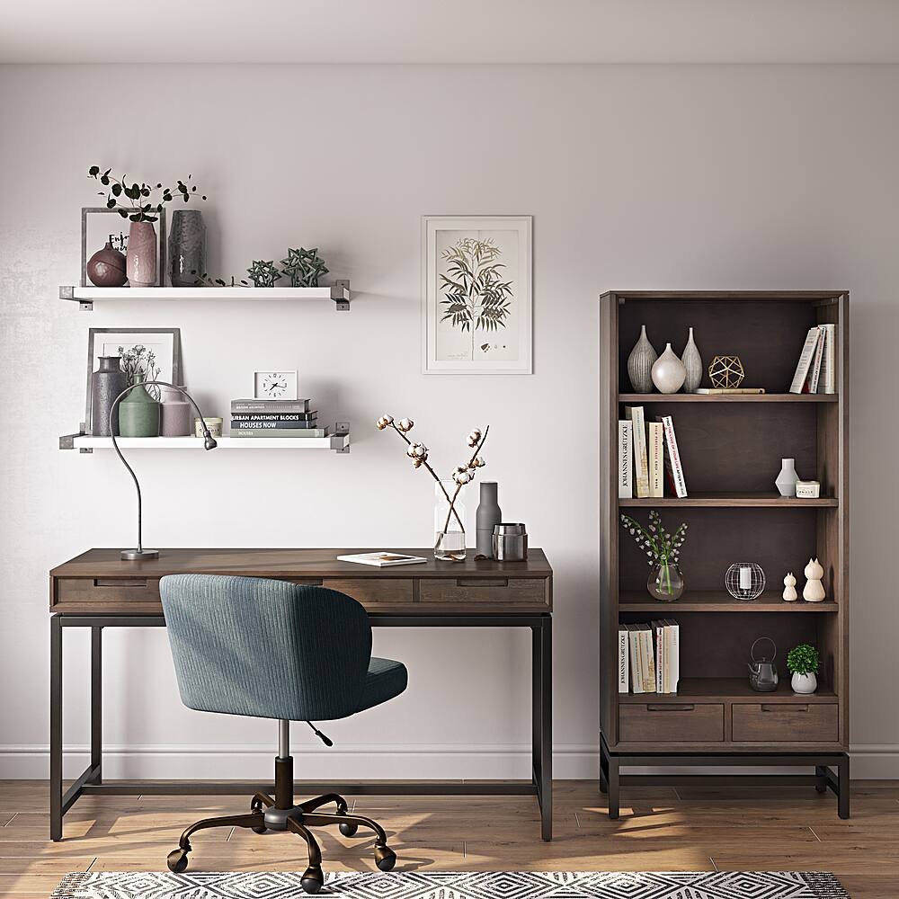 Alt View 14. Simpli Home - Banting Solid Hardwood Modern Industrial 60 inch Wide Desk - Walnut Brown.