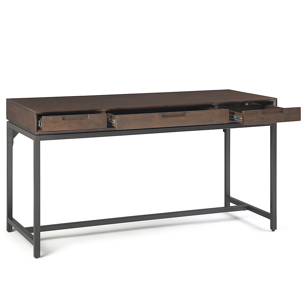 Left View: Simpli Home - Banting Solid Hardwood Modern Industrial 60 inch Wide Desk - Walnut Brown
