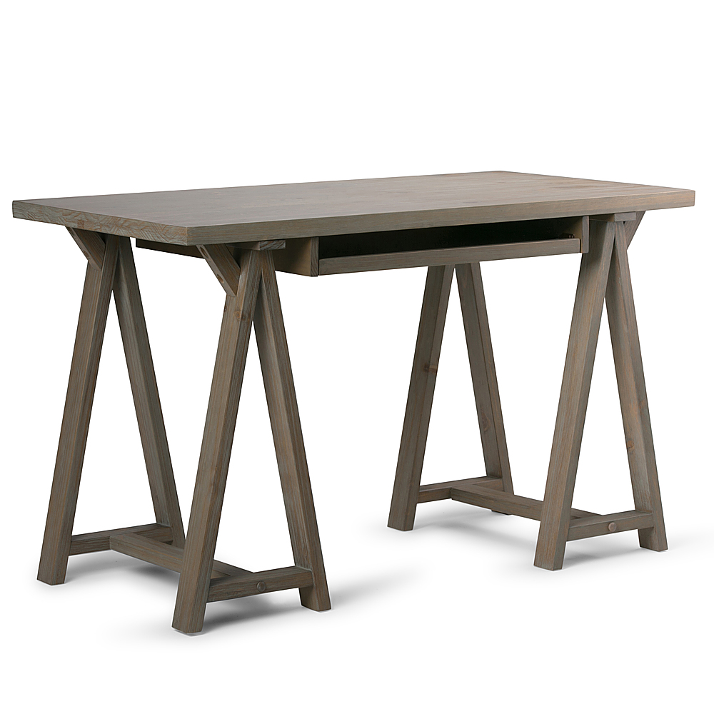 Angle View: Simpli Home - Sawhorse Solid Wood Modern Industrial 50 inch Wide Small Writing Office Desk - Distressed Grey
