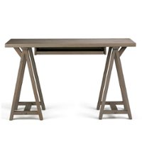 Simpli Home - Sawhorse Solid Wood Modern Industrial 50 inch Wide Small Writing Office Desk - Distressed Grey - Front_Zoom
