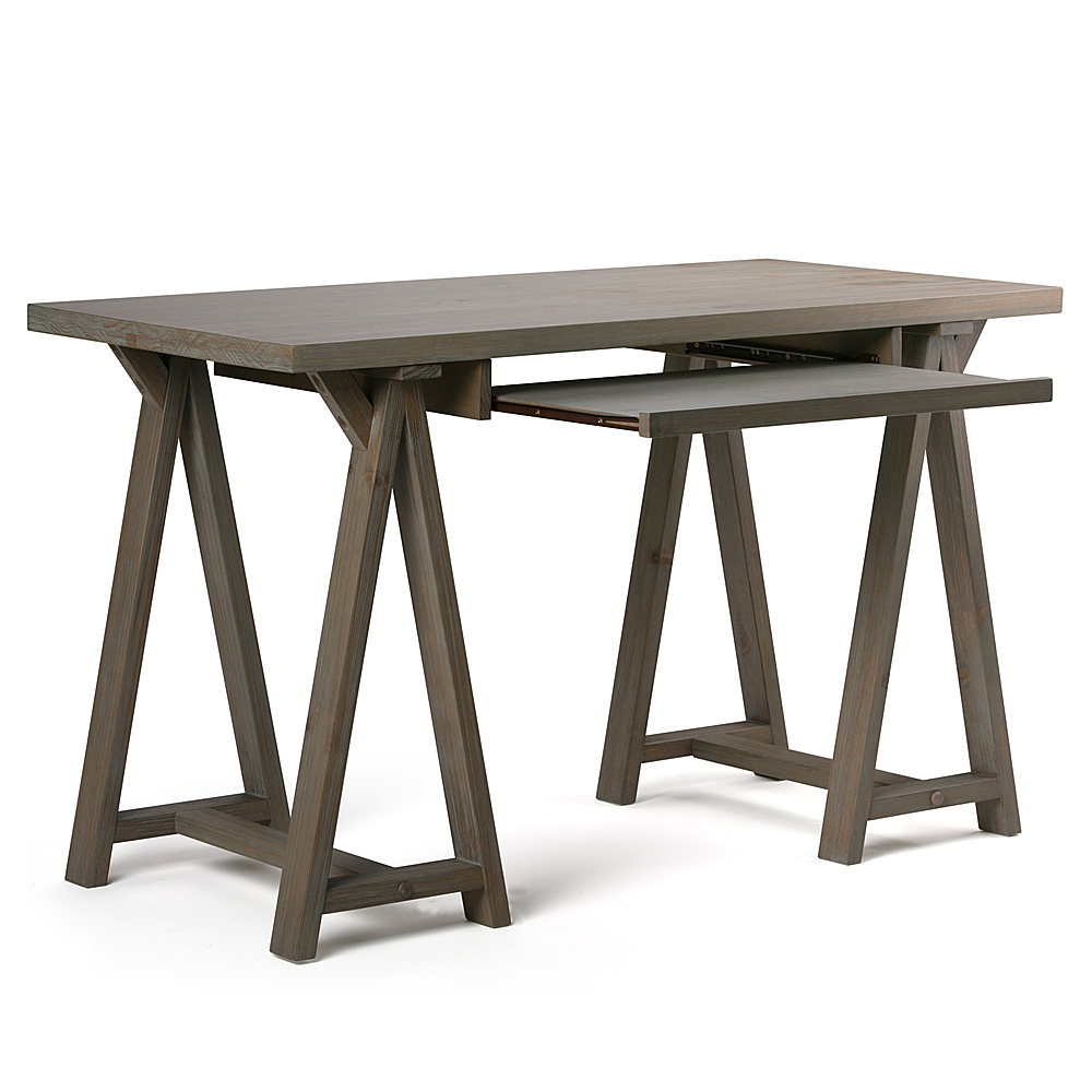 Left View: Simpli Home - Sawhorse Solid Wood Modern Industrial 50 inch Wide Small Writing Office Desk - Distressed Grey
