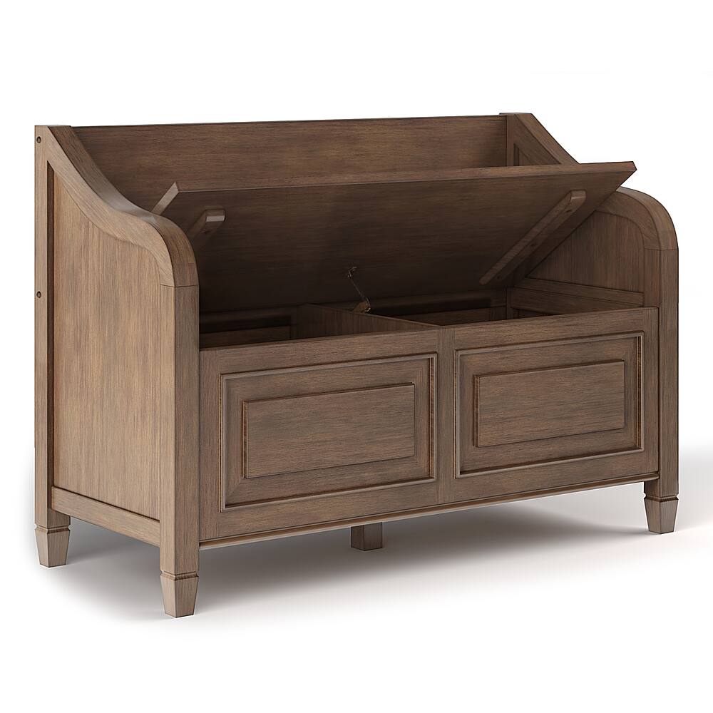 Left View: Simpli Home - Connaught Entryway Storage Bench - Rustic Natural Aged Brown