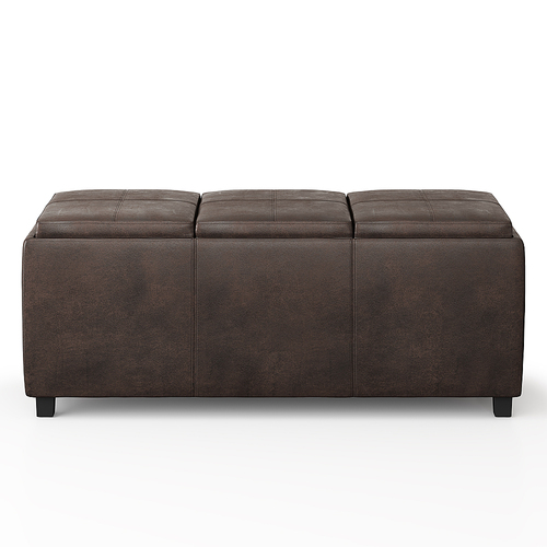 Simpli Home - Avalon 42 inch Wide Contemporary Rectangle Storage Ottoman in Faux Air Leather - Distressed Brown