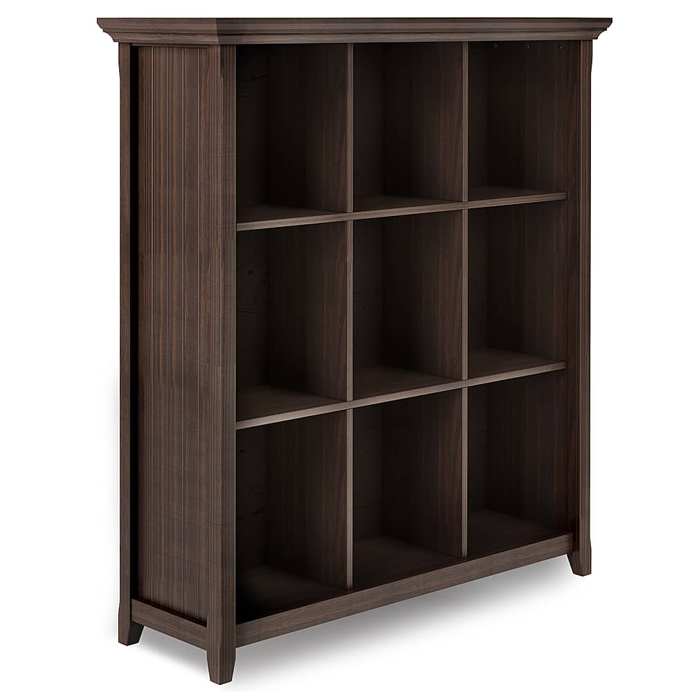 Angle View: Simpli Home - Acadian Solid Wood 48 inch x 44 inch Rustic 9 Cube Bookcase and Storage Unit - Warm Walnut Brown