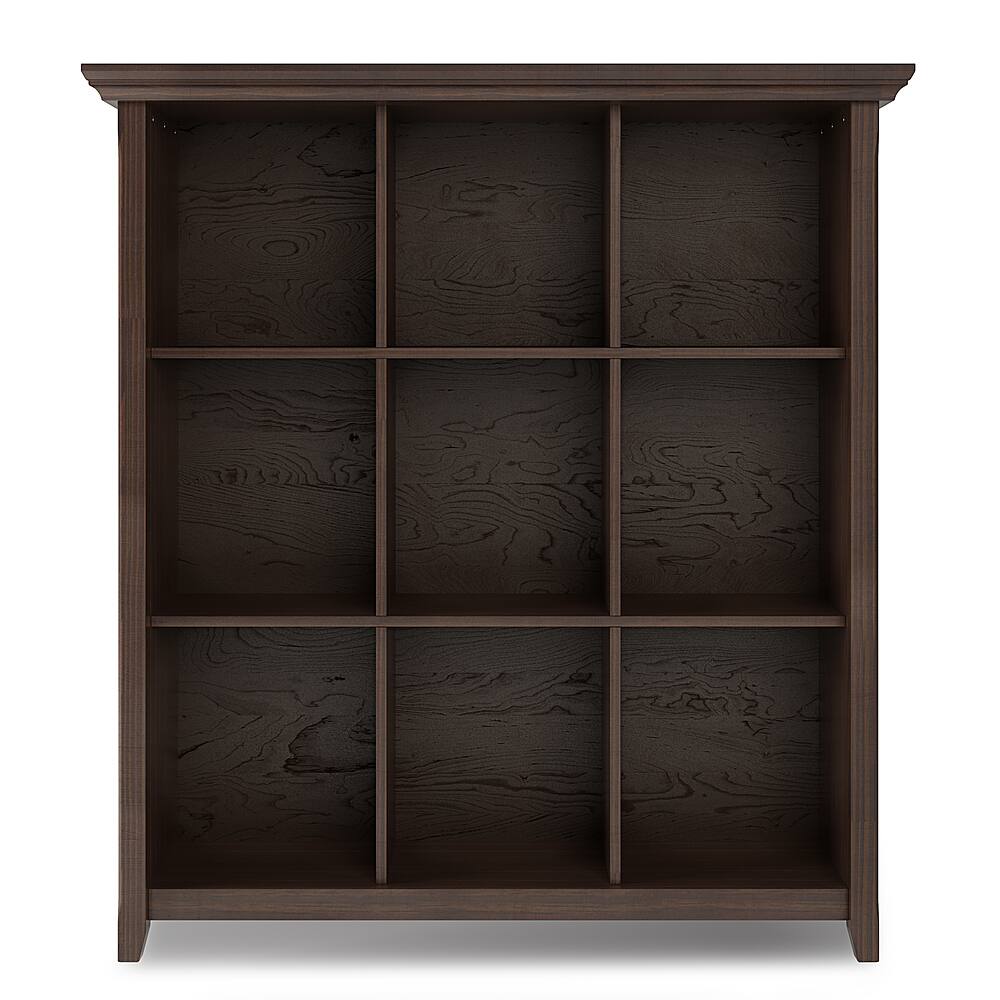 Left View: Simpli Home - Acadian Solid Wood 48 inch x 44 inch Rustic 9 Cube Bookcase and Storage Unit - Warm Walnut Brown