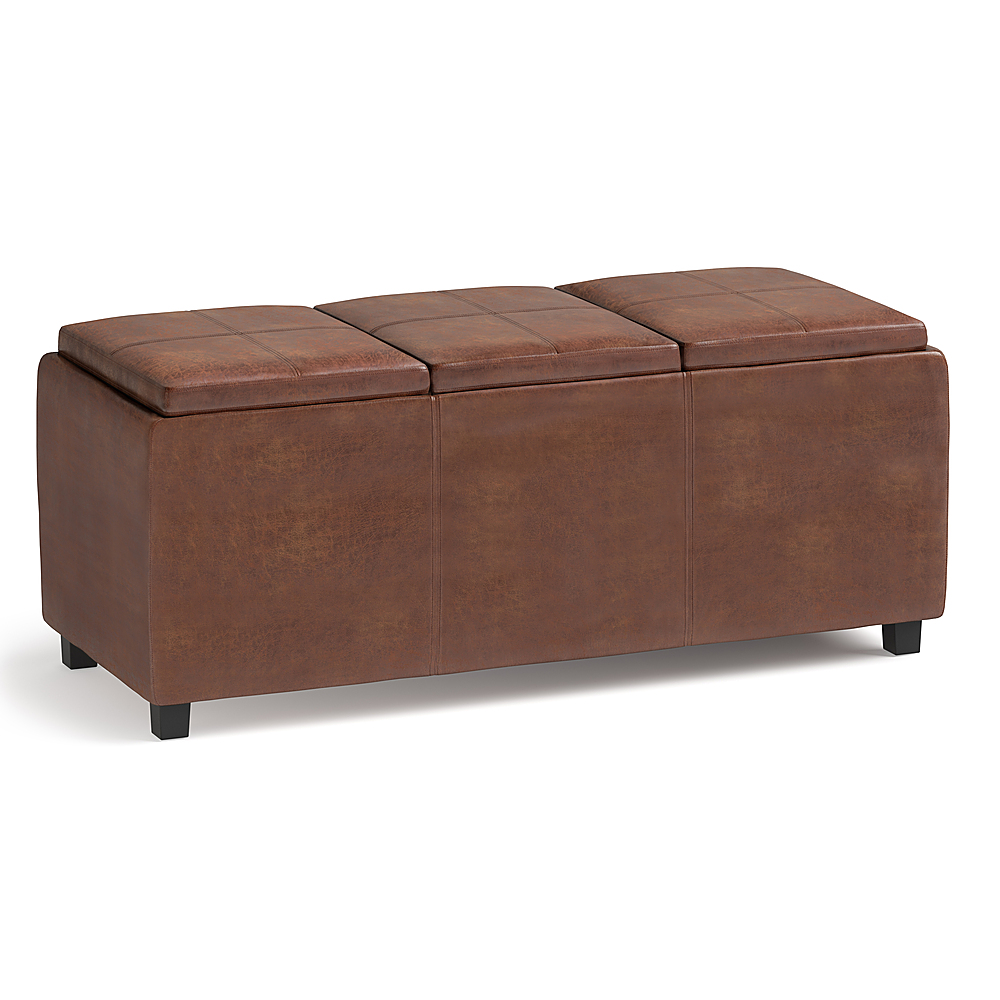 Angle View: Simpli Home - Avalon 42 inch Wide Contemporary Rectangle Storage Ottoman - Distressed Saddle Brown