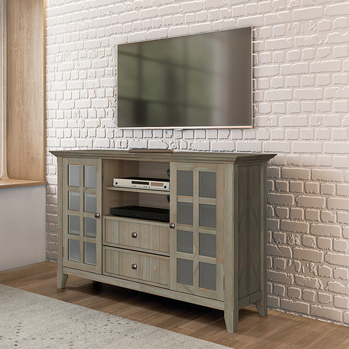 Simpli Home - Acadian SOLID WOOD 53 inch Wide Transitional TV Media Stand in Distressed Grey For TVs up to 60 inches - Distressed Grey