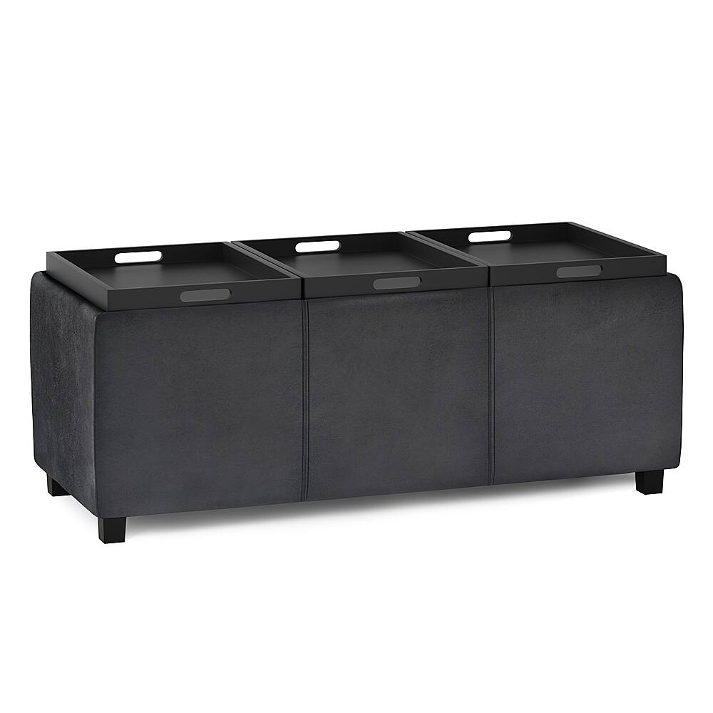 Left View: Simpli Home - Avalon 42 inch Wide Contemporary Rectangle Storage Ottoman - Distressed Black