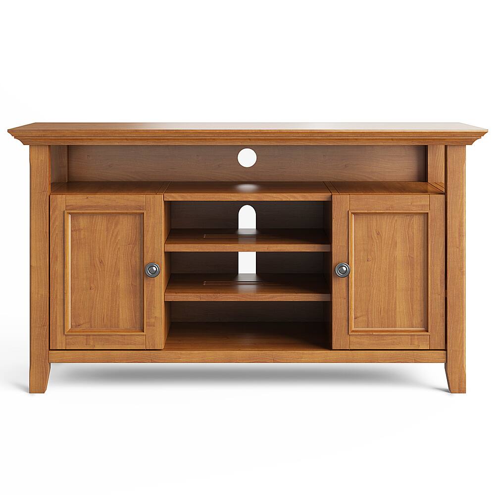 Left. Simpli Home - Amherst Solid Wood 54 inch Wide Transitional TV Media Stand For TVs up to 60 inches - Light Golden Brown.