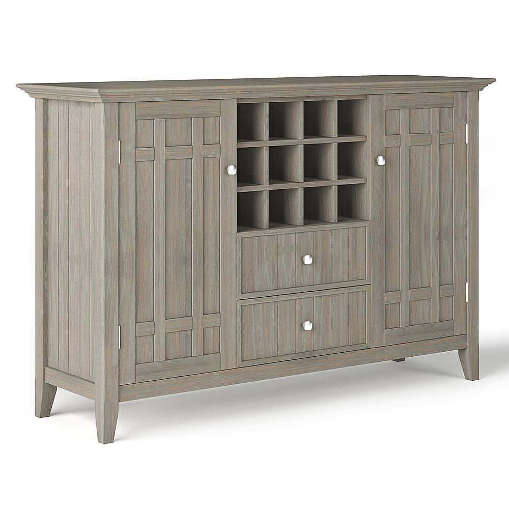 Angle. Simpli Home - Bedford Sideboard Buffet and Wine Rack - Distressed Grey.