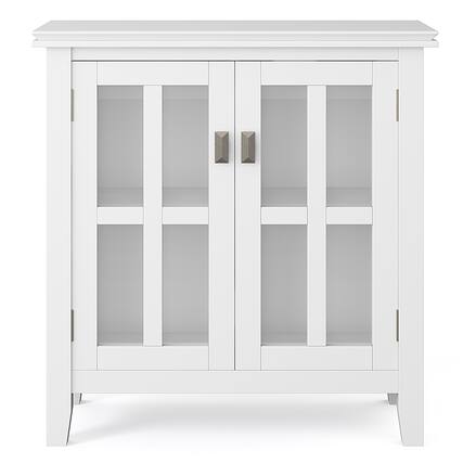 Front. Simpli Home - Artisan SOLID WOOD 30 inch Wide Transitional Low Storage Cabinet in White - White.