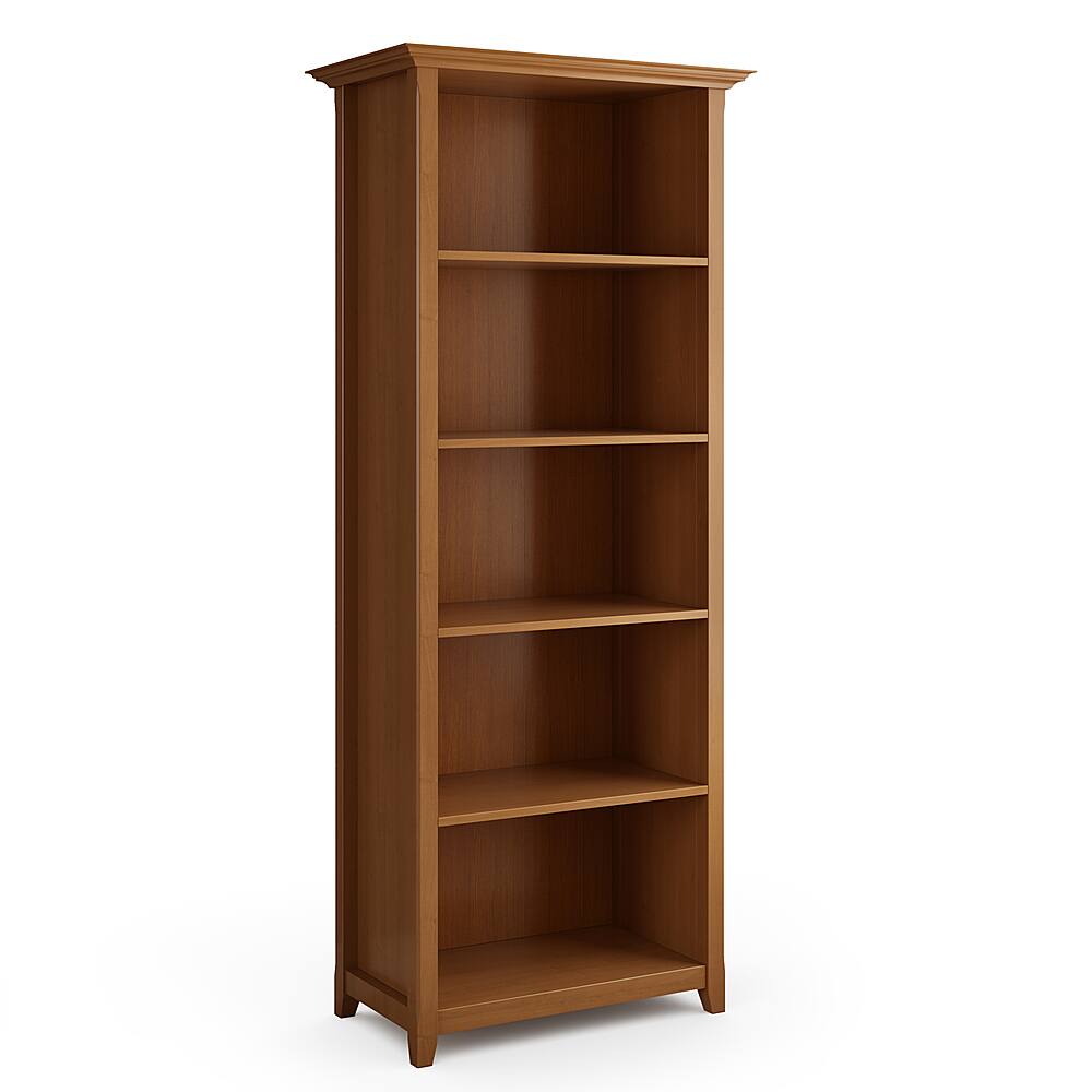 Angle. Simpli Home - Amherst Solid Wood 70 inch x 30 inch Transitional 5 Shelf Bookcase - Light Golden Brown.
