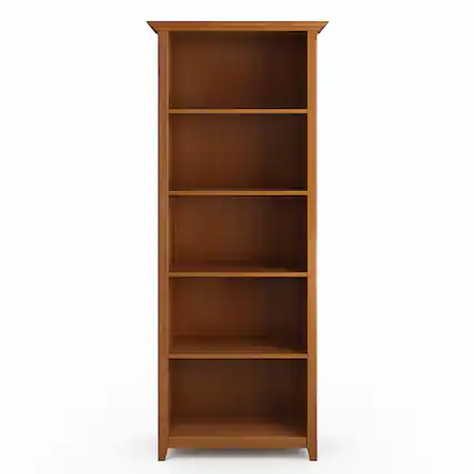 Front. Simpli Home - Amherst Solid Wood 70 inch x 30 inch Transitional 5 Shelf Bookcase - Light Golden Brown.