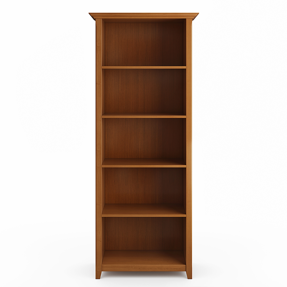Left View: Simpli Home - Amherst Solid Wood 70 inch x 30 inch Transitional 5 Shelf Bookcase - Light Golden Brown
