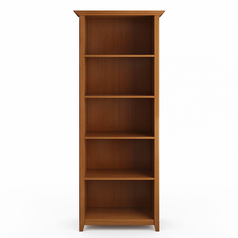 Left. Simpli Home - Amherst Solid Wood 70 inch x 30 inch Transitional 5 Shelf Bookcase - Light Golden Brown.