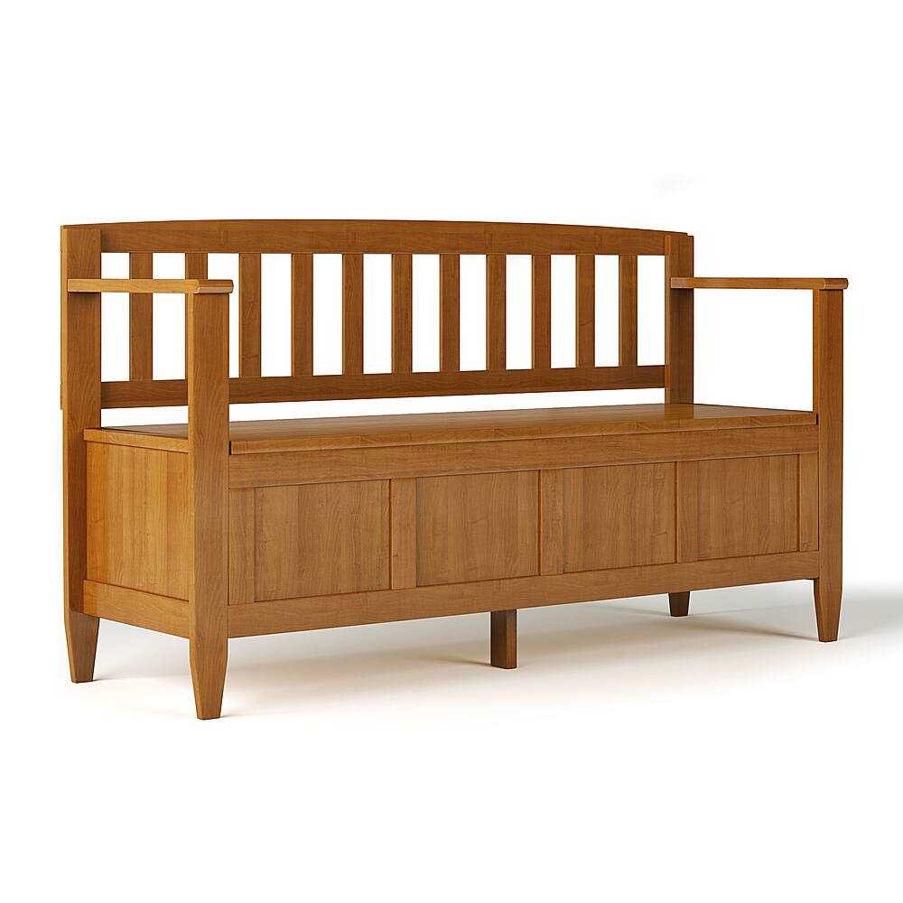 Angle. Simpli Home - Brooklyn Entryway Storage Bench - Light Golden Brown.