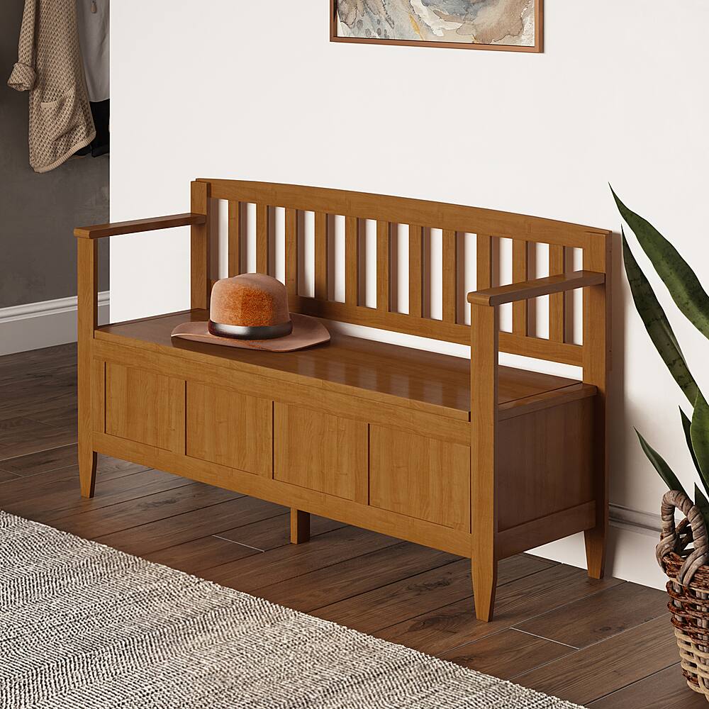 Alt View 11. Simpli Home - Brooklyn Entryway Storage Bench - Light Golden Brown.