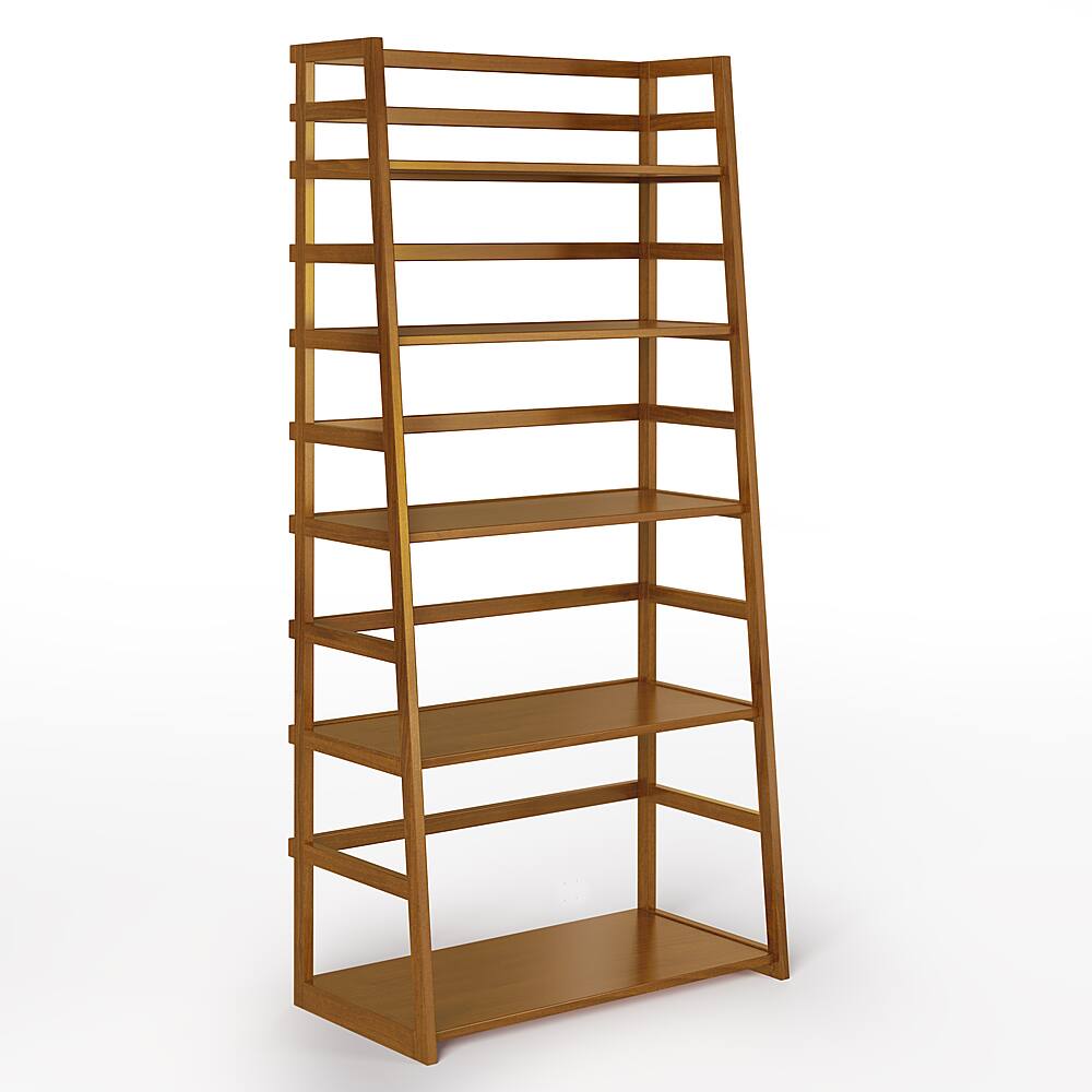 Angle View: Simpli Home - Acadian Solid Wood 63 inch x 30 inch Rustic Ladder Shelf Bookcase - Light Golden Brown