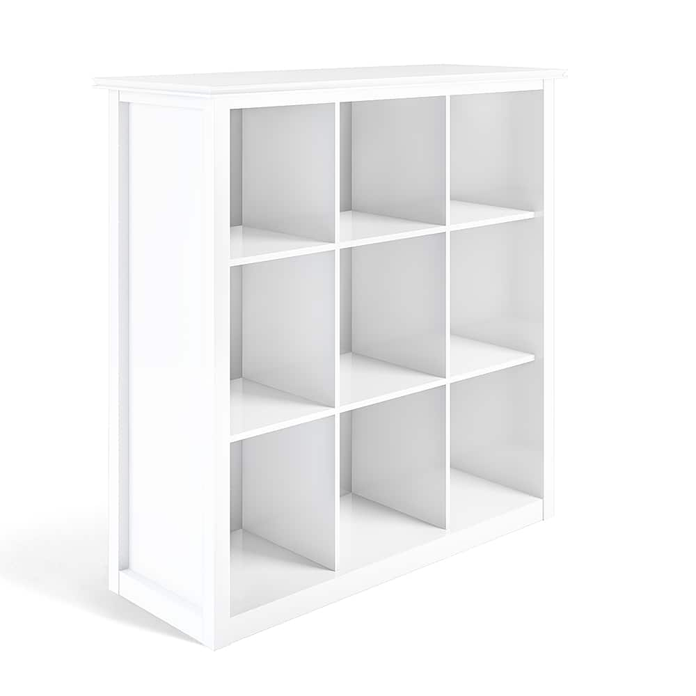 Angle View: Simpli Home - Artisan Solid Wood 45 inch x 43 inch Contemporary 9 Cube Bookcase and Storage Unit - White