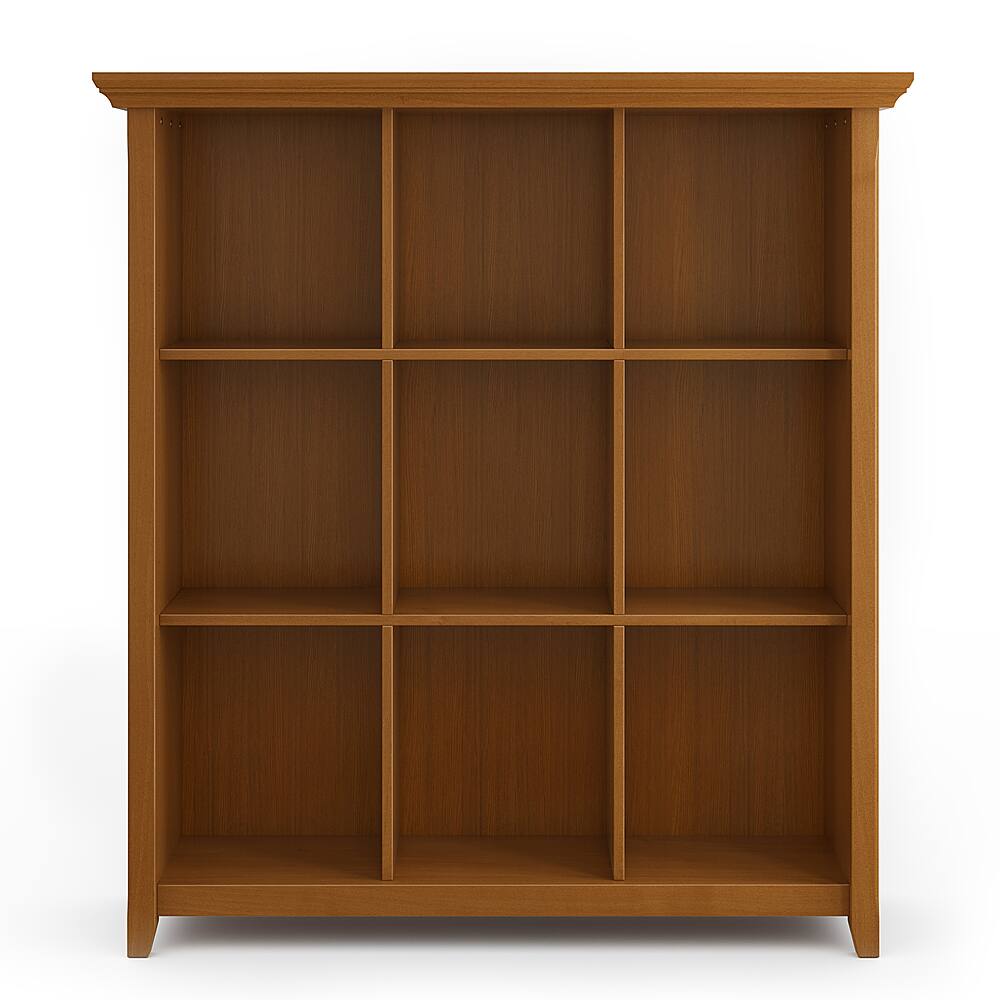 Front. Simpli Home - Acadian Solid Wood 48 inch x 44 inch Rustic 9 Cube Bookcase and Storage Unit - Light Golden Brown.