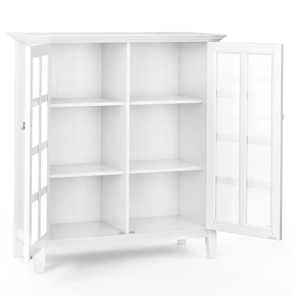 Left. Simpli Home - Acadian 39 inch Wide Solid Wood Transitional Storage Cabinet - White.
