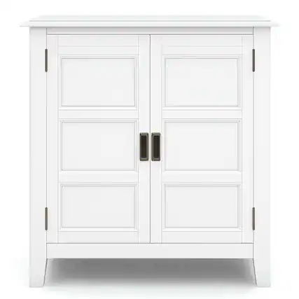 Front. Simpli Home - Burlington SOLID WOOD 30 inch Wide Transitional Low Storage Cabinet in White - White.
